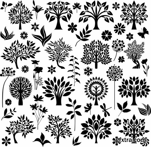 Collection of vector image calligraphic elements plant tree bush flower icon 25 HQ Jpeg