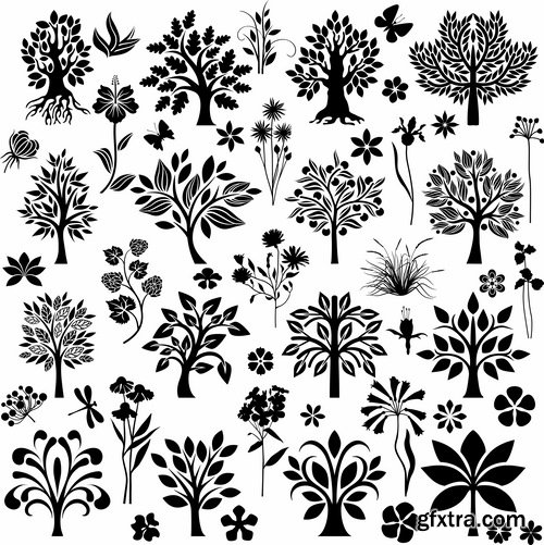 Collection of vector image calligraphic elements plant tree bush flower icon 25 HQ Jpeg