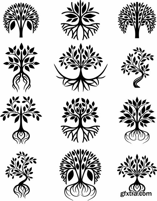 Collection of vector image calligraphic elements plant tree bush flower icon 25 HQ Jpeg