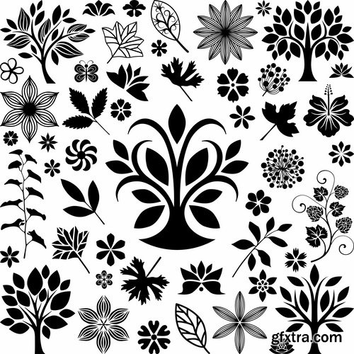 Collection of vector image calligraphic elements plant tree bush flower icon 25 HQ Jpeg