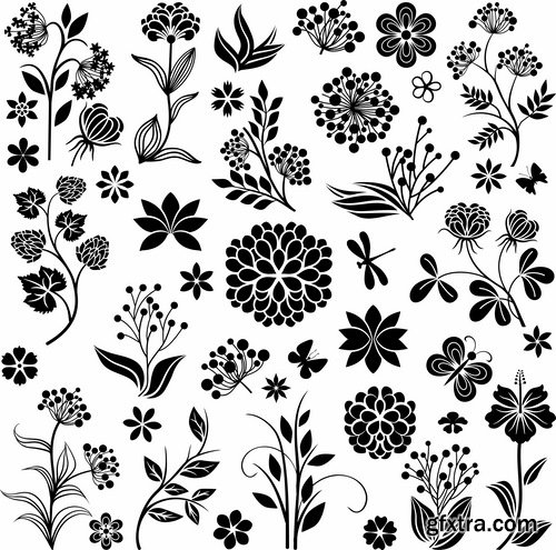 Collection of vector image calligraphic elements plant tree bush flower icon 25 HQ Jpeg