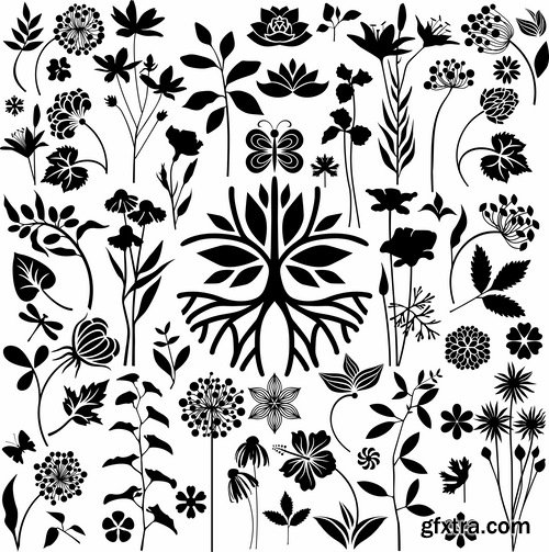 Collection of vector image calligraphic elements plant tree bush flower icon 25 HQ Jpeg