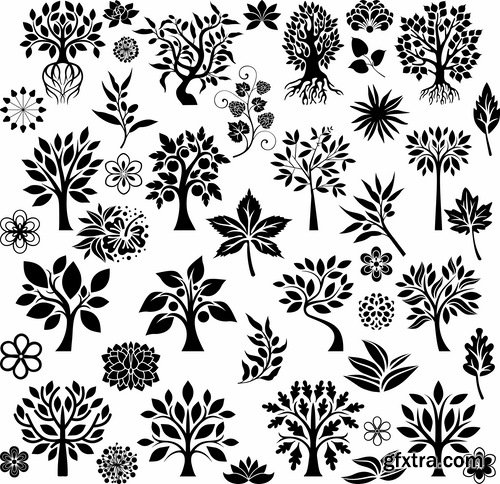 Collection of vector image calligraphic elements plant tree bush flower icon 25 HQ Jpeg