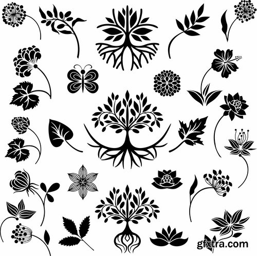 Collection of vector image calligraphic elements plant tree bush flower icon 25 HQ Jpeg