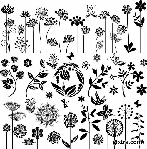 Collection of vector image calligraphic elements plant tree bush flower icon 25 HQ Jpeg