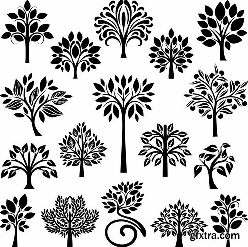 Collection of vector image calligraphic elements plant tree bush flower icon 25 HQ Jpeg