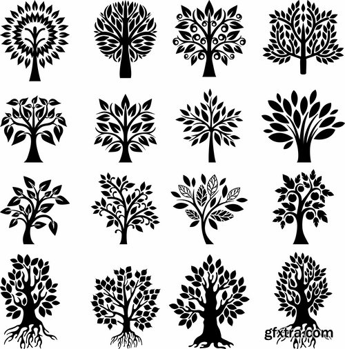 Collection of vector image calligraphic elements plant tree bush flower icon 25 HQ Jpeg