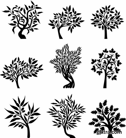 Collection of vector image calligraphic elements plant tree bush flower icon 25 HQ Jpeg