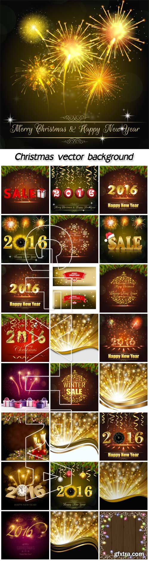 Holiday christmas background with colorful gift boxes and firework