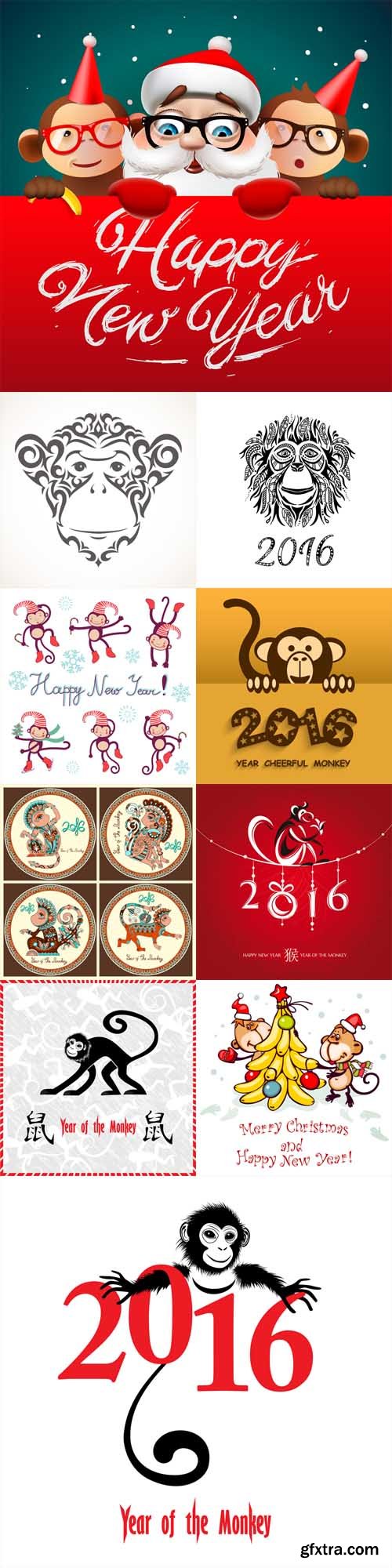 Happy New Year 2016 - Year Of The Monkey Vector Set