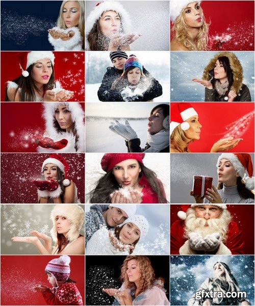 Collection of people girl woman blowing snow blizzard snowflake 25 HQ Jpeg