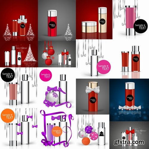 Collection of vector image set of make-up new year tube mascara cream 25 EPS