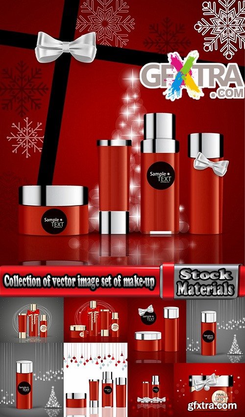 Collection of vector image set of make-up new year tube mascara cream 25 EPS