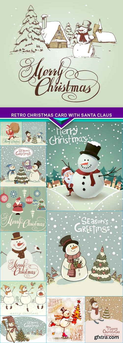 Retro Christmas Card with Santa Claus 12x EPS