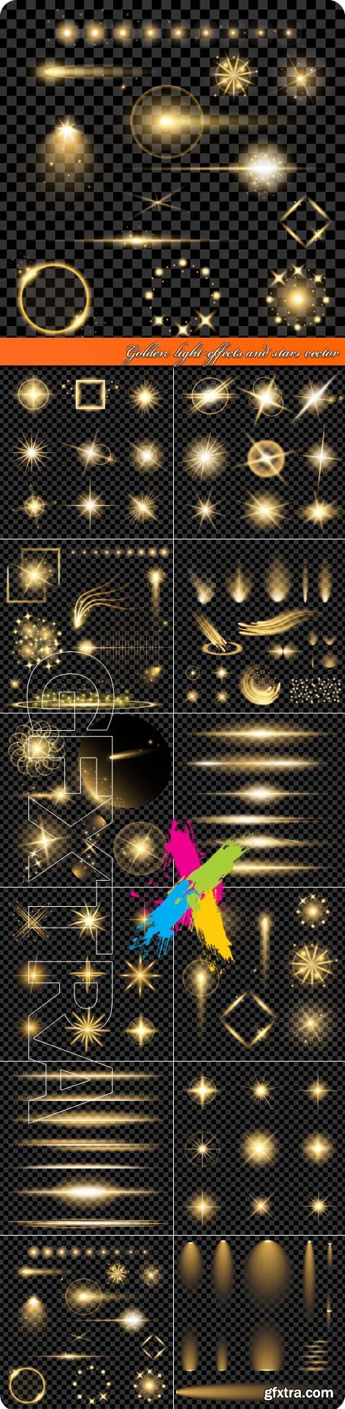 Golden light effects and stars vector