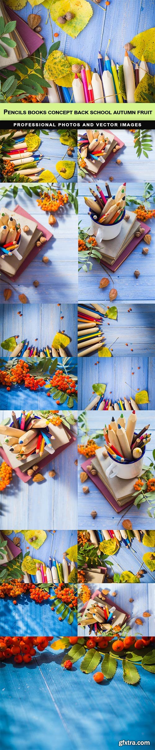 Pencils books concept back school autumn fruit - 15 UHQ JPEG