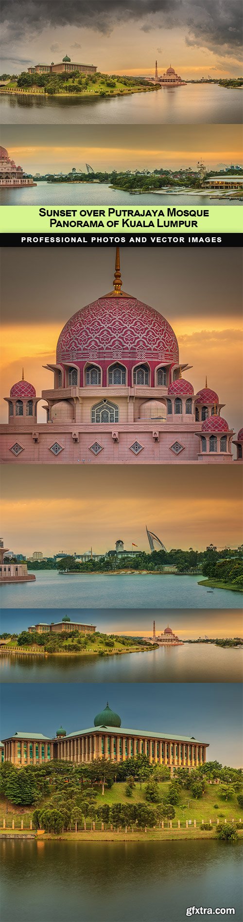 Sunset over Putrajaya Mosque and Panorama of Kuala Lumpur - 6 UHQ JPEG