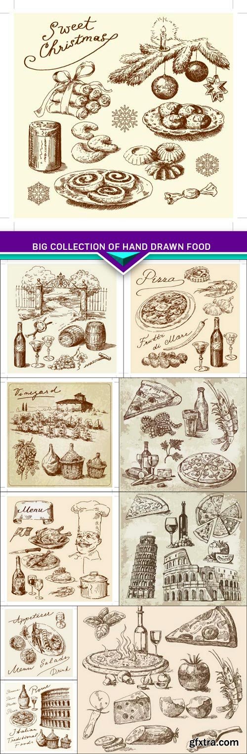 Big collection of hand drawn food 10x EPS