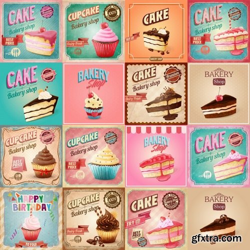 Collection of vector image cake pie flyer menu poster banner 25 EPS