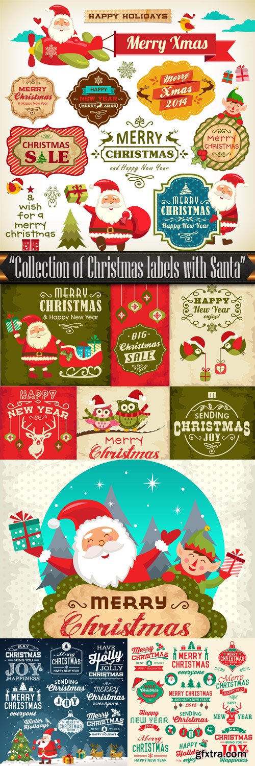 Collection of Christmas labels with Santa