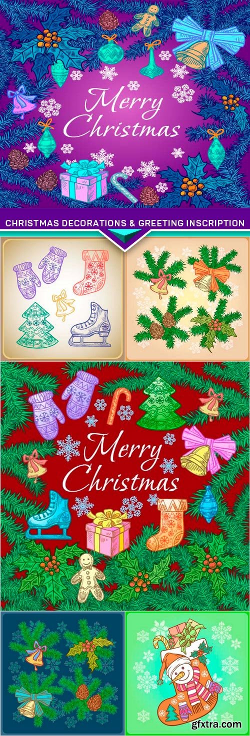 Christmas decorations &amp; greeting inscription 6x EPS