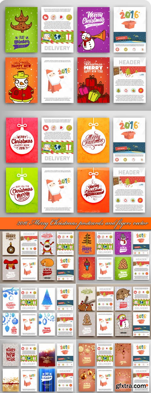 2016 Merry Christmas postcards and flyers vector