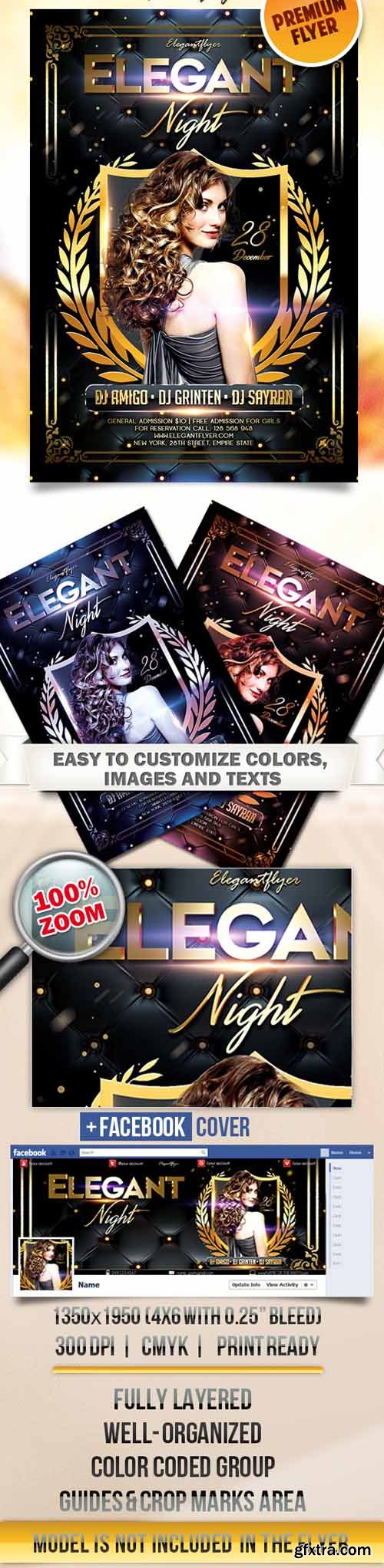 Elegant Night – Flyer PSD Template + Facebook Cover