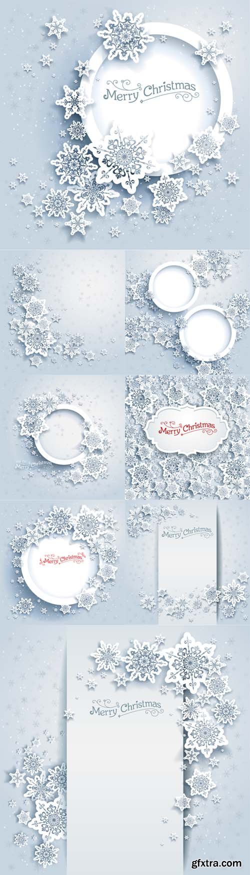 Christmas frame on snow background with snowflakes