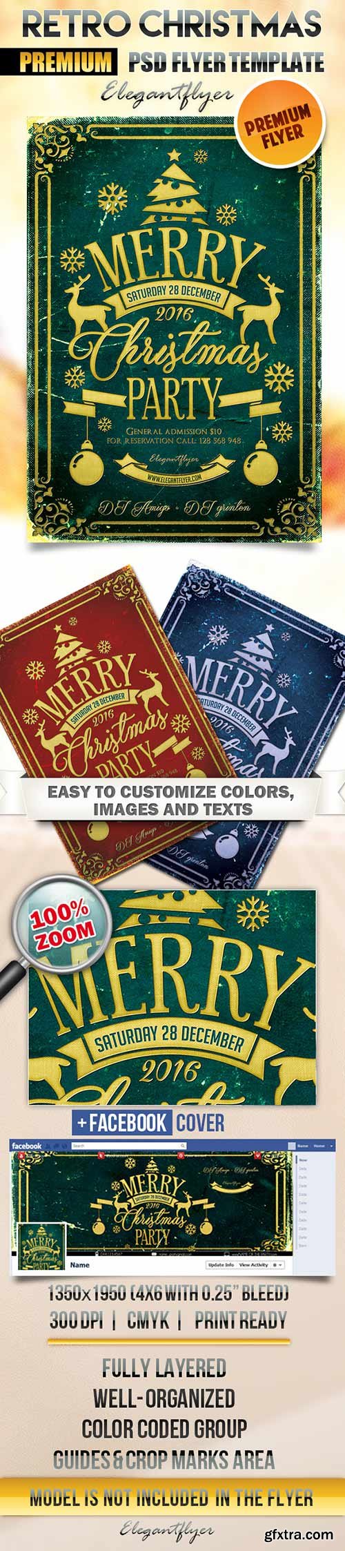 Retro Christmas Flyer PSD Template + Facebook Cover