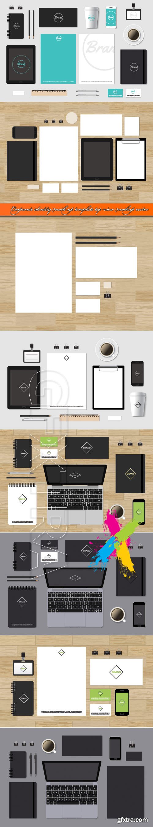 Corporate identity mock-up template top view mockup vector