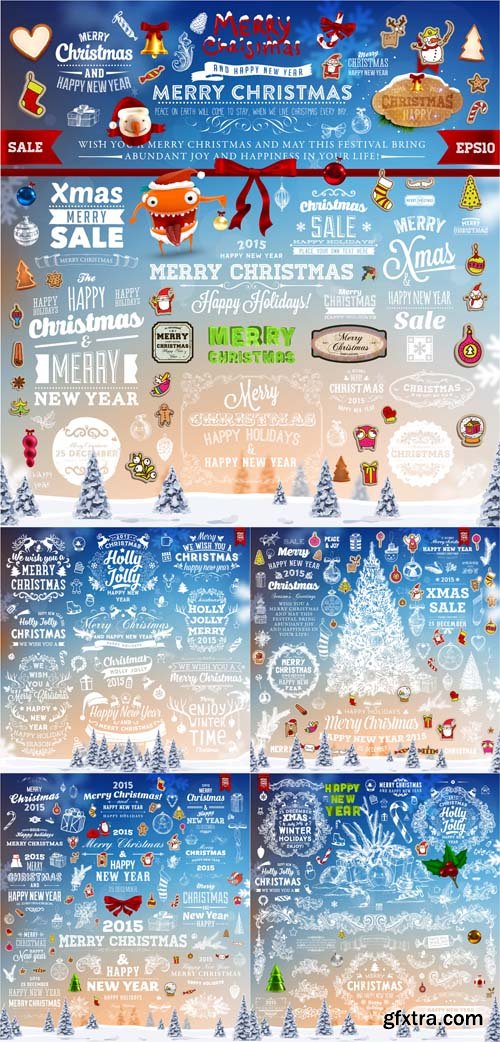 Calligraphic Hand Drawn Christmas Vector Set