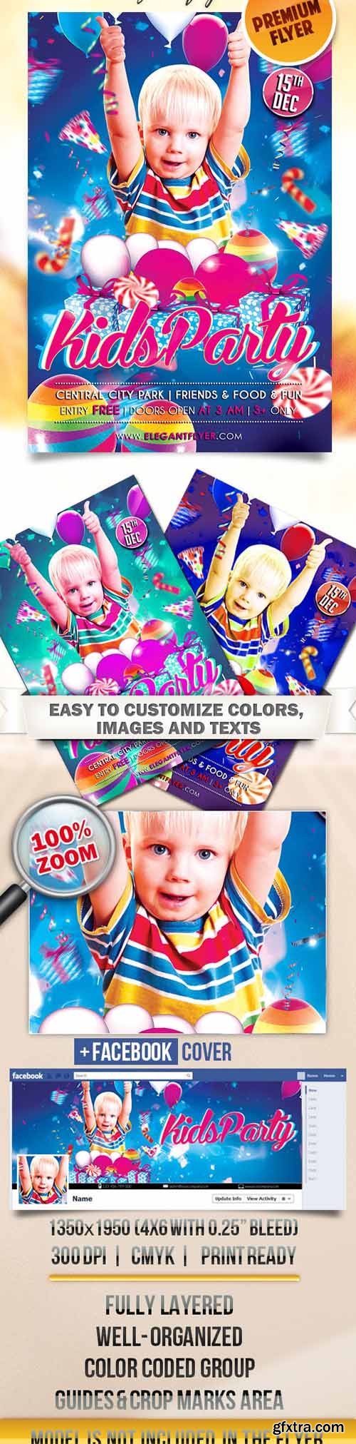 Kids Party – Flyer PSD Template + Facebook Cover