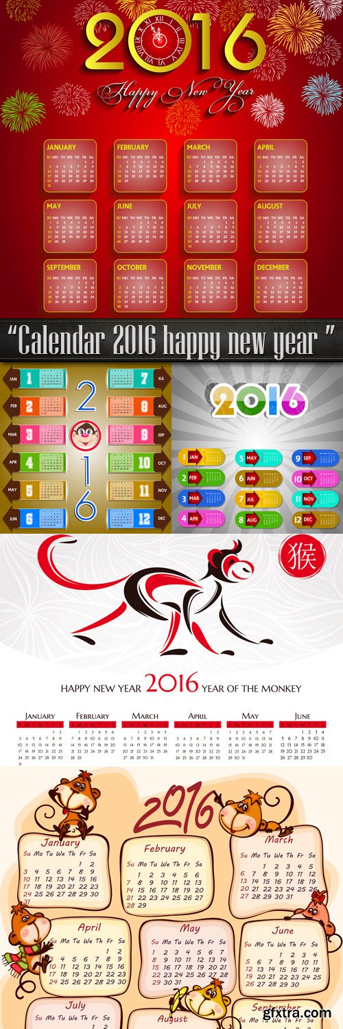 Calendar 2016 happy New Year Monkeys