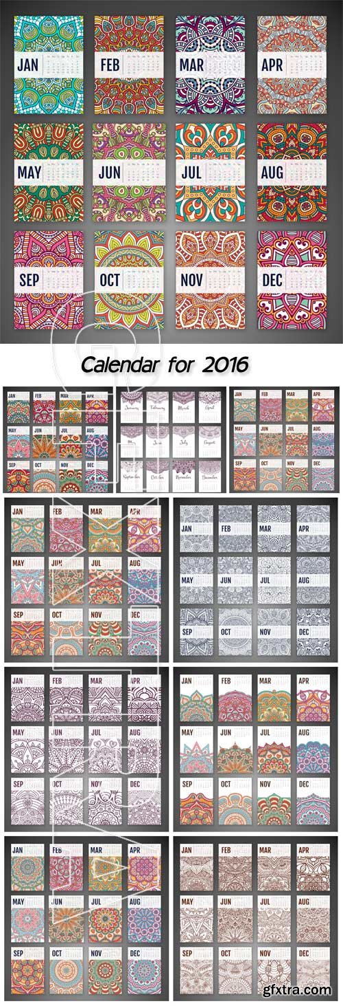 Calendar for 2016 with floral ornament