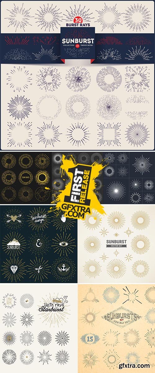 Stock Collection of trendy retro sunburst vector