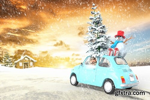 Collection of New Year Christmas car Santa Claus Christmas Tree 25 HQ Jpeg