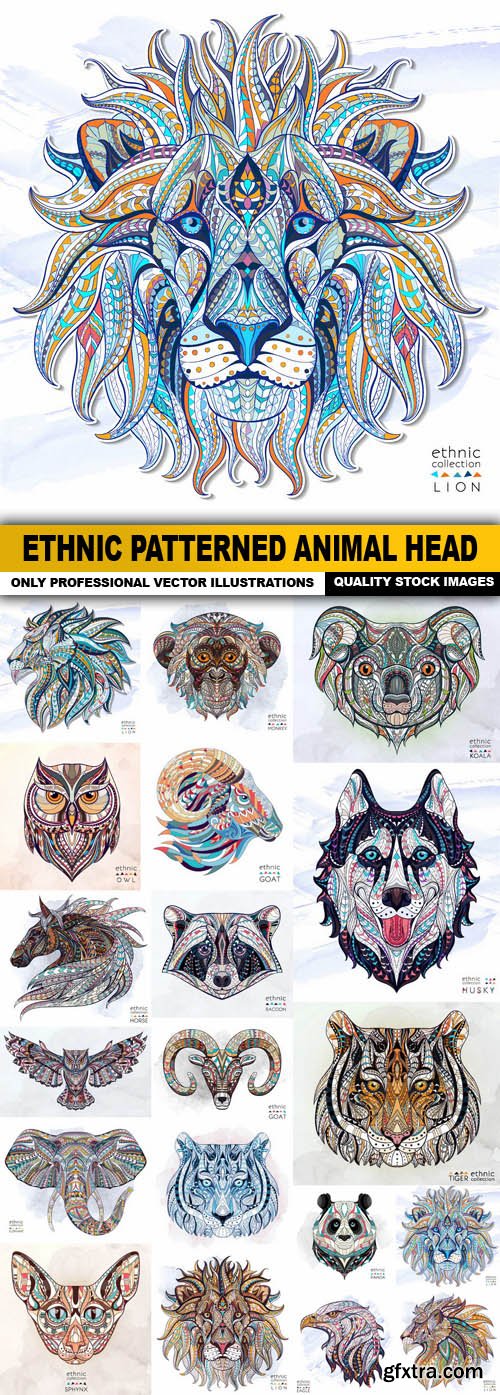 Ethnic Patterned Animal Head - 19 Vector