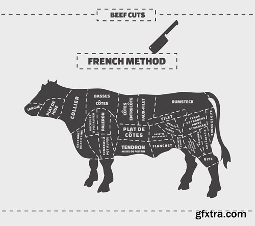 Collection of vector image sirloin meat cattle meat cutting meat cutting scheme 25 EPS