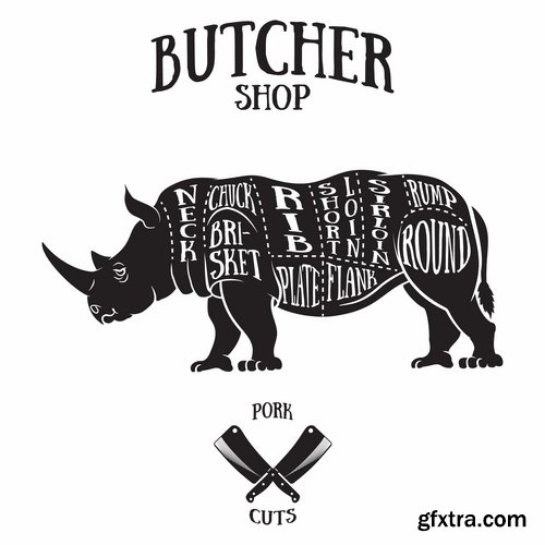 Collection of vector image sirloin meat cattle meat cutting meat cutting scheme 25 EPS