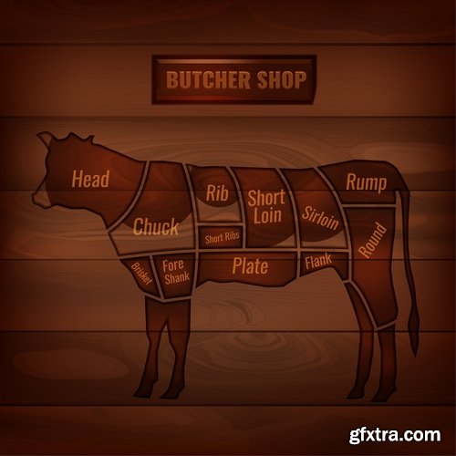 Collection of vector image sirloin meat cattle meat cutting meat cutting scheme 25 EPS