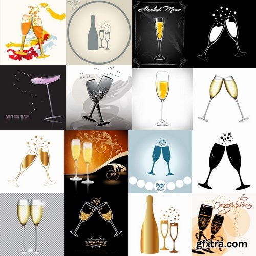 Collection of vector image holiday celebration champagne drink alcohol 25 EPS