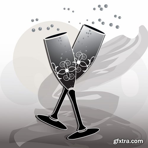 Collection of vector image holiday celebration champagne drink alcohol 25 EPS