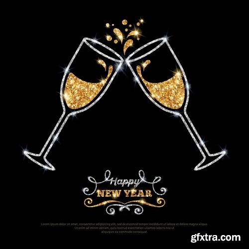 Collection of vector image holiday celebration champagne drink alcohol 25 EPS