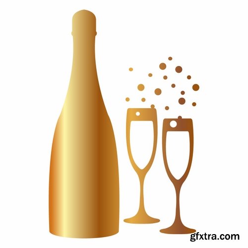 Collection of vector image holiday celebration champagne drink alcohol 25 EPS