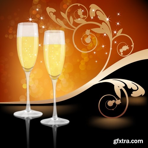 Collection of vector image holiday celebration champagne drink alcohol 25 EPS