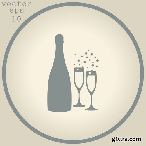 Collection of vector image holiday celebration champagne drink alcohol 25 EPS