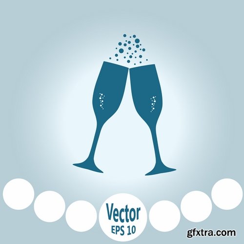 Collection of vector image holiday celebration champagne drink alcohol 25 EPS