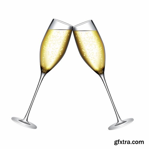 Collection of vector image holiday celebration champagne drink alcohol 25 EPS