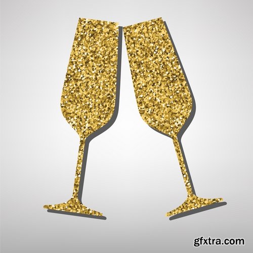 Collection of vector image holiday celebration champagne drink alcohol 25 EPS