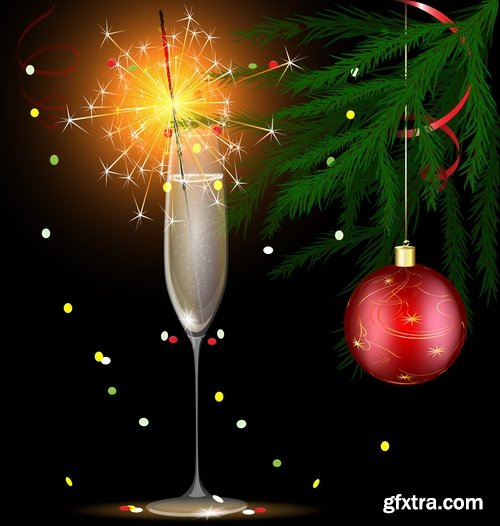 Collection of vector image holiday celebration champagne drink alcohol 25 EPS